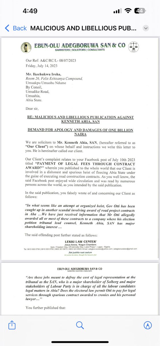 adeyanjudeji's tweet photo. The emergence of the little tyrant of Abia: Alex Otti, the serial Decampee turned accidental governor is threatening a critic in Abia state, Ikechukwu Iroha for criticizing him about a company he awarded contract to that he &amp; his lawyer appear to be shareholders in. https://t.co/p6ne32siK6
