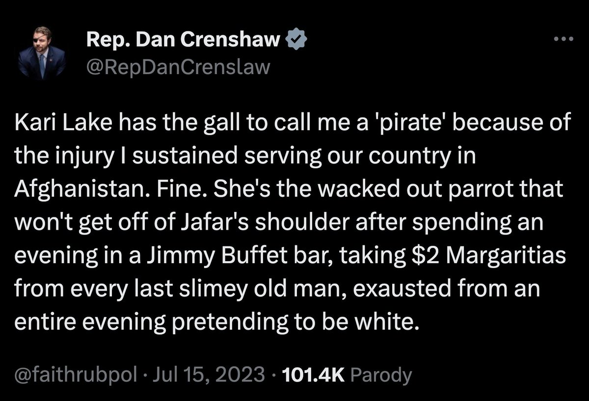 RT @FaithRubPol: WOW this Dan Crenshaw / Kari Lake feud is wild!!! https://t.co/NdyUhnGJPs