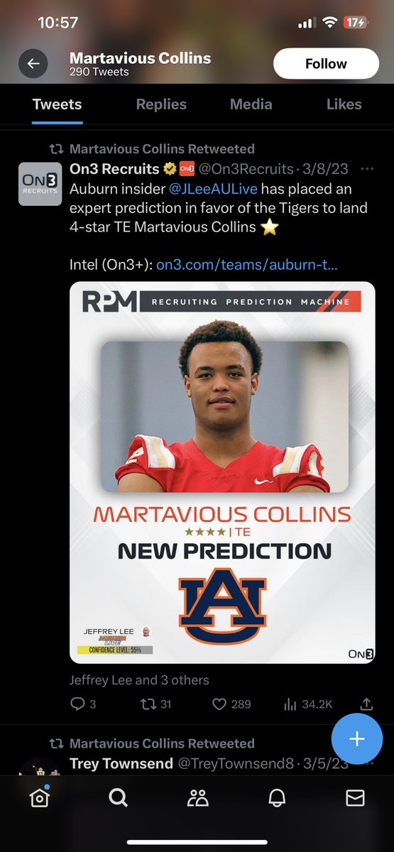 lukewise07's tweet photo. @AubieSon It’s all to keep hype around certain teams such as Bama. Martavious Collins was a 4star ranked by On3 when he was committed to Bama even up to the DAY BEFORE his AU commit. The very next day after AU commit ,boom, he was now ranked 3 stars by on3. https://t.co/aXwuN323Pu