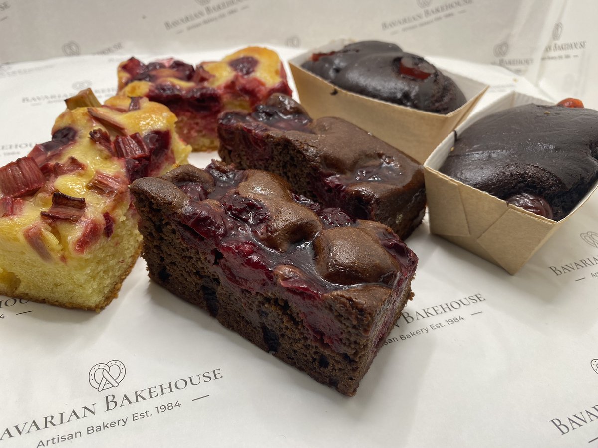 It's #nationalcherryday tomorrow! Here is some more of our #cherry products to drool over during your weekend scrolling: choc cherry slice, rhubarb&amp;cherry slice &amp; #vegan cherry #brownie #mustbebavarian #awardwinning #glasgowfoodie #supportlocal #artisan #eatglasgow #glasgowbaker