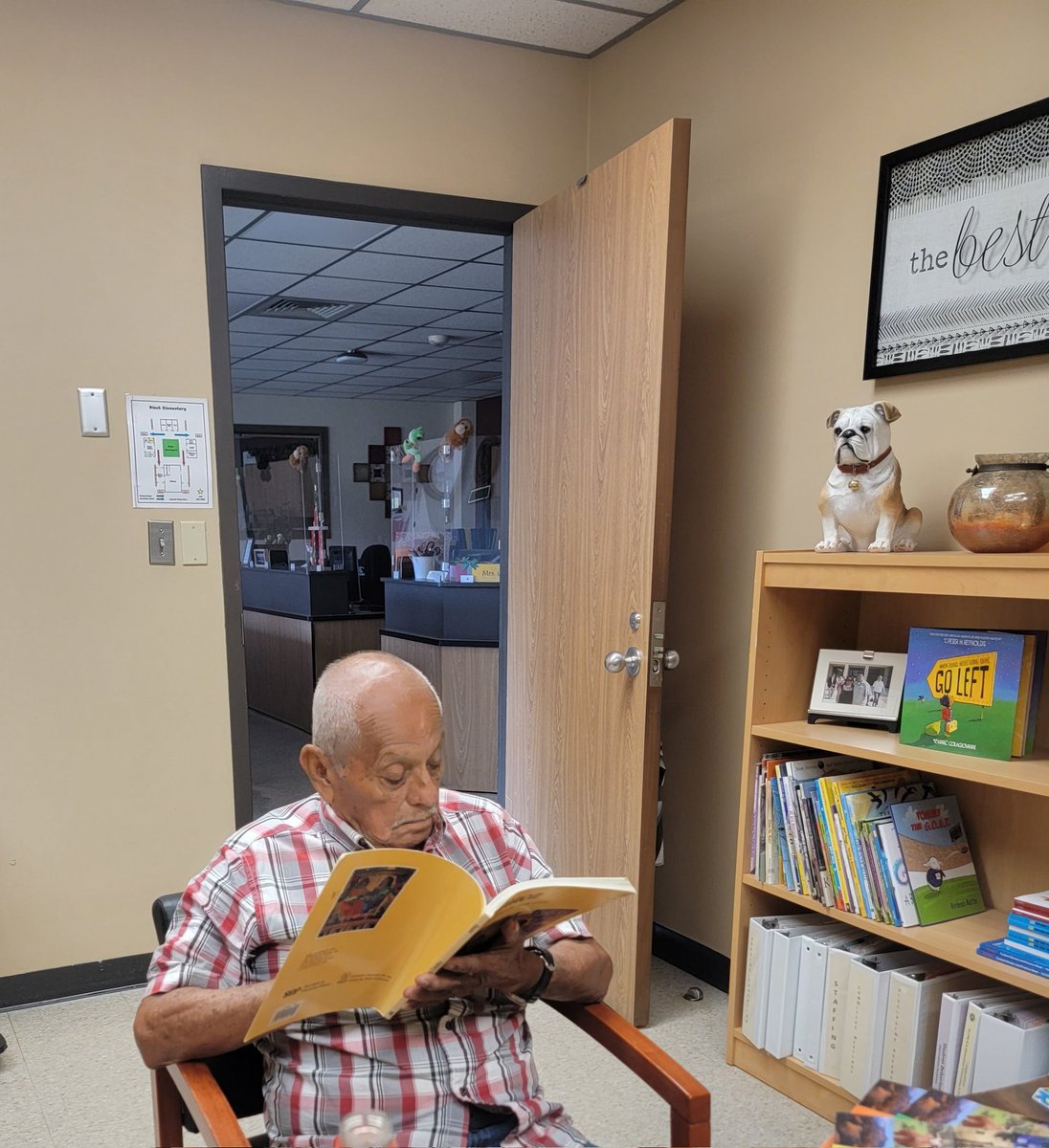 My dad came to the school with me this morning. He found a Spanish book about Oaxaca, his birthplace in my office library, so he HAD to read it.  He said he was verifying what his teacher, Maestro David, taught him in elementary almost 80 years ago. #LifelongReader