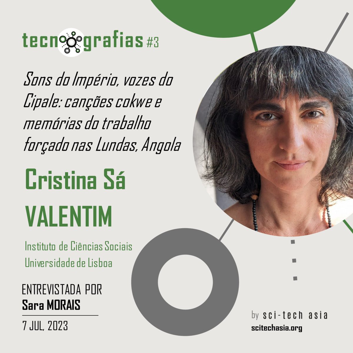 SciTechAsia's tweet photo. NOVO EPISÓDIO DO PODCAST TECNOGRAFIAS!
"Sons do Império, vozes do Cipale: canções cokwe e memórias do trabalho forçado nas Lundas, Angola"
Cristina Sá VALENTIM (ICS-ULisboa) entrevistada por Sara MORAIS.
Disponível nas plataformas de #podcasts.
https://t.co/EQQzHsuUuI https://t.co/RfDKq7BQ1j