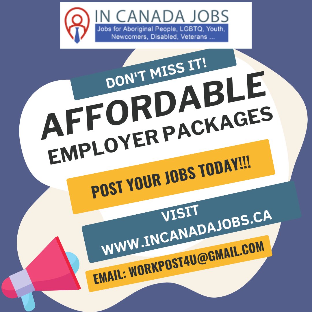 Hi there, are you looking for job or want to post a job?
Visit incanadajobs.ca.

Enquiries: workpost4u@gmail.com

#jobs #jobsearch #jobhiring #jobposting #jobsearching #jobsearchingtips #jobsincanada #jobsfirst #jobsforall