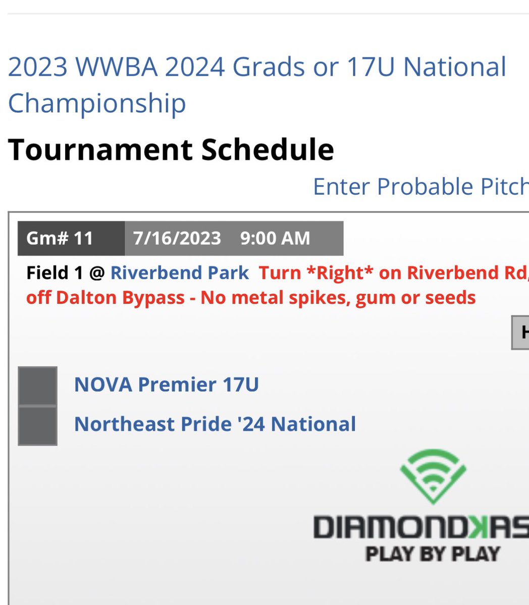 WWBA 17U in GA starts tomorrow for NOVA with <a href="/OwenWojo5/">Owen Wojciechowski</a> on the Bump against good competition.  Let’s goooo!