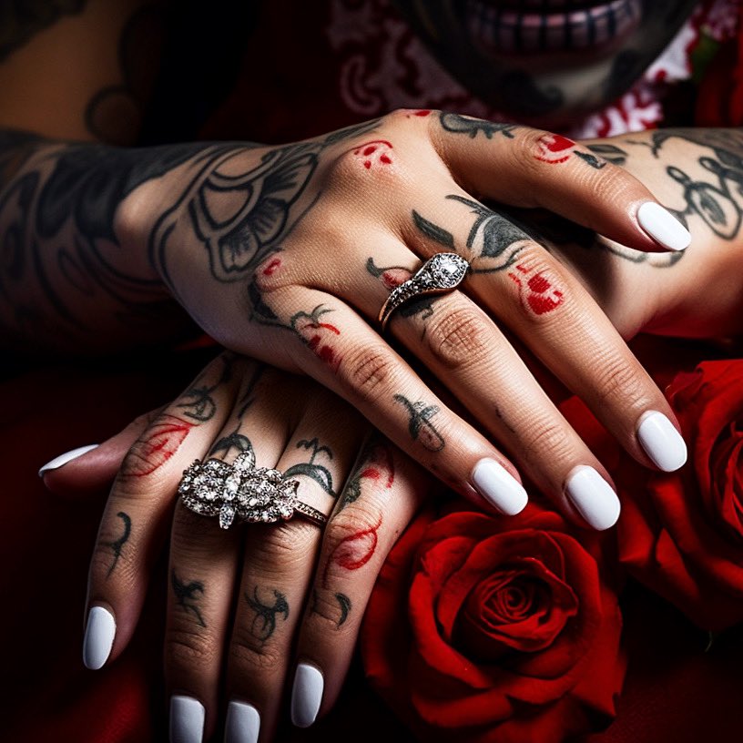 JEWELRESOURCES's tweet image. Add a touch of sparkle to your story 💎✨ A close-up look at stunning diamond rings adorning tattooed hands, perfectly blending tradition with self-expression. Explore more unique styles at our store. #DiamondRings #JewelryStyle #TattooArt #jewellerytraderesources
