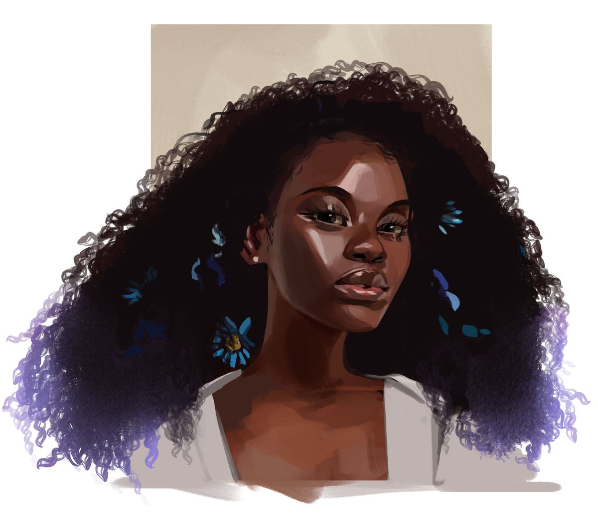 1girl solo dark skin dark-skinned female very dark skin black hair flower  illustration images
