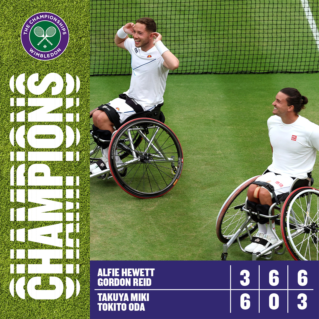 the_LTA's tweet photo. 🙌 𝐖𝐈𝐌𝐁𝐋𝐄𝐃𝐎𝐍 𝐂𝐇𝐀𝐌𝐏𝐈𝐎𝐍𝐒 🙌

@alfiehewett6 &amp; @GordonReid91 produce a sensational comeback to win their 5️⃣th @Wimbledon title! 😍

#BackTheBrits 🇬🇧 | #Wimbledon https://t.co/yar5kUWZbP