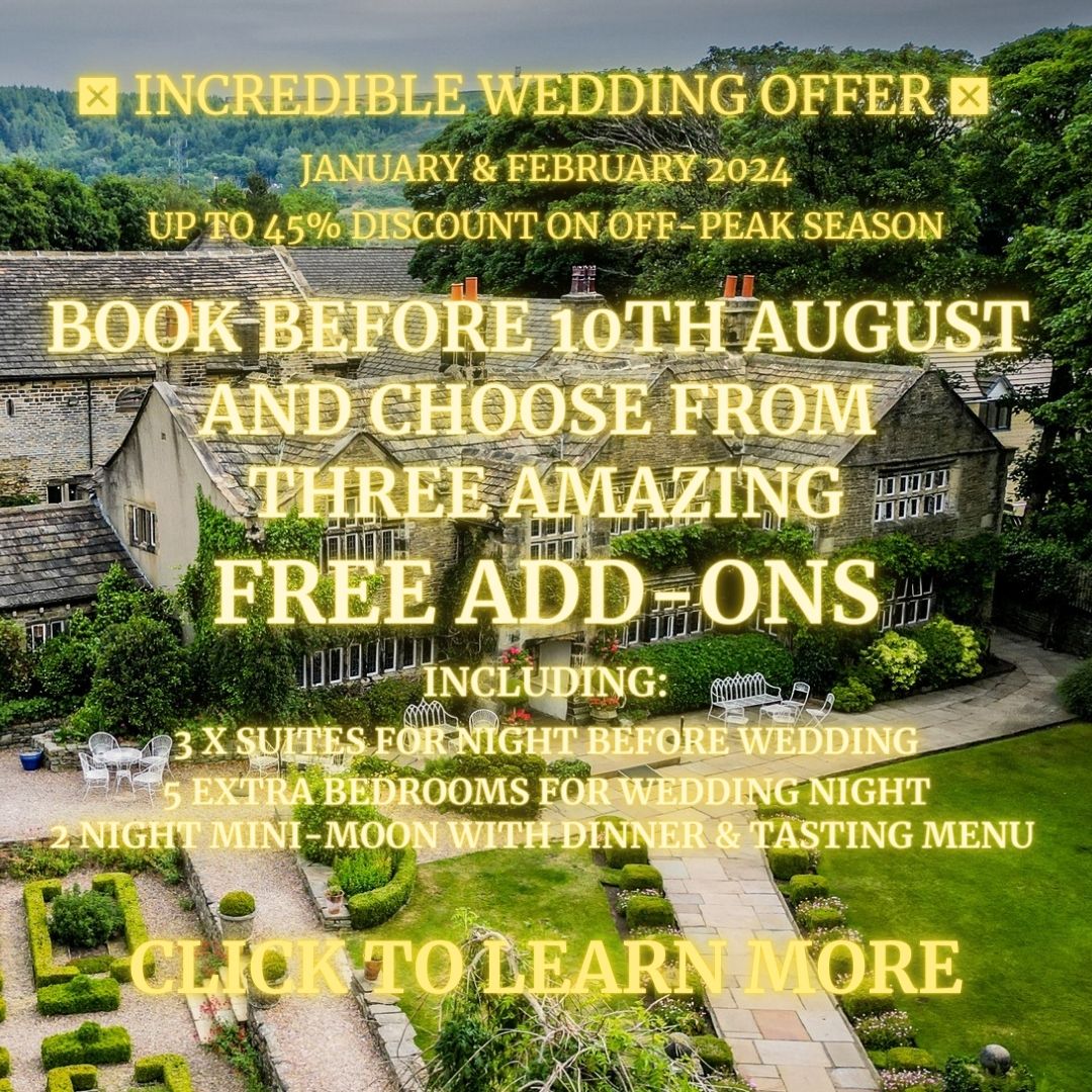 💍Incredible winter wedding deal for January &amp; February 2024. See what you can save on our #Wedding Open Evening, Tuesday 25th July, 5.00pm-8.30pm. Register for free tickets at FREE Prosecco and canapes while you explore holdsworthhouse.co.uk/wedding-venues…