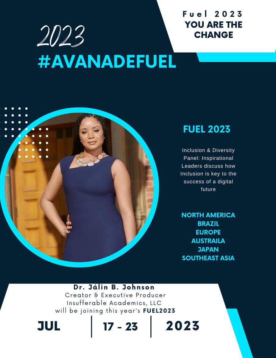 drjalinbjohnson's tweet photo. I'm looking forward to joining my fellow panelists and our peers from across the globe at #AvanadeFUEL 2023 for the #Inclusion &amp; #Diversity Panel: "Inspirational Leaders discuss how Inclusion is key to the success of a #digitalfuture"

See you there ~ https://t.co/sMS2GxBrgo
