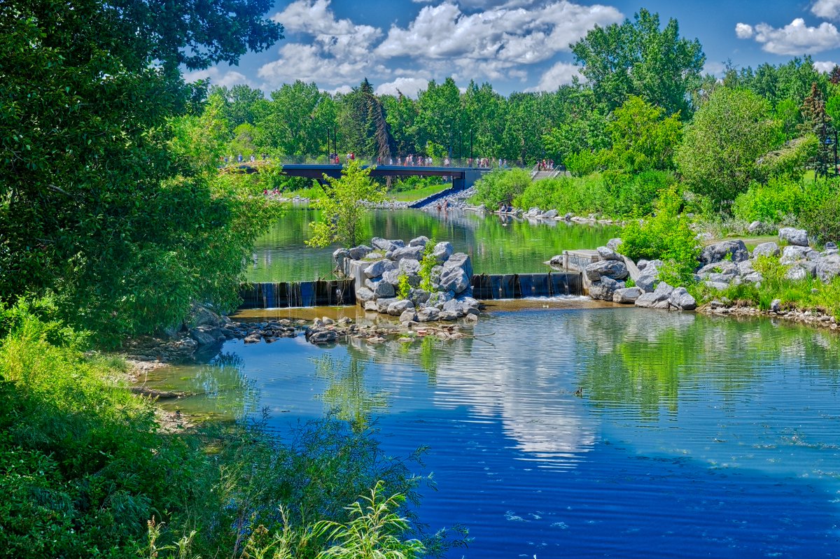 The manmade waterfalls along the Bow River at Prince's Island Park. This is an HDR edit. #calgary #alberta #downtowncalgary #princesislandpark #waterfalls #bowriver #canadaday #hdr #hdredit #aurorahdr