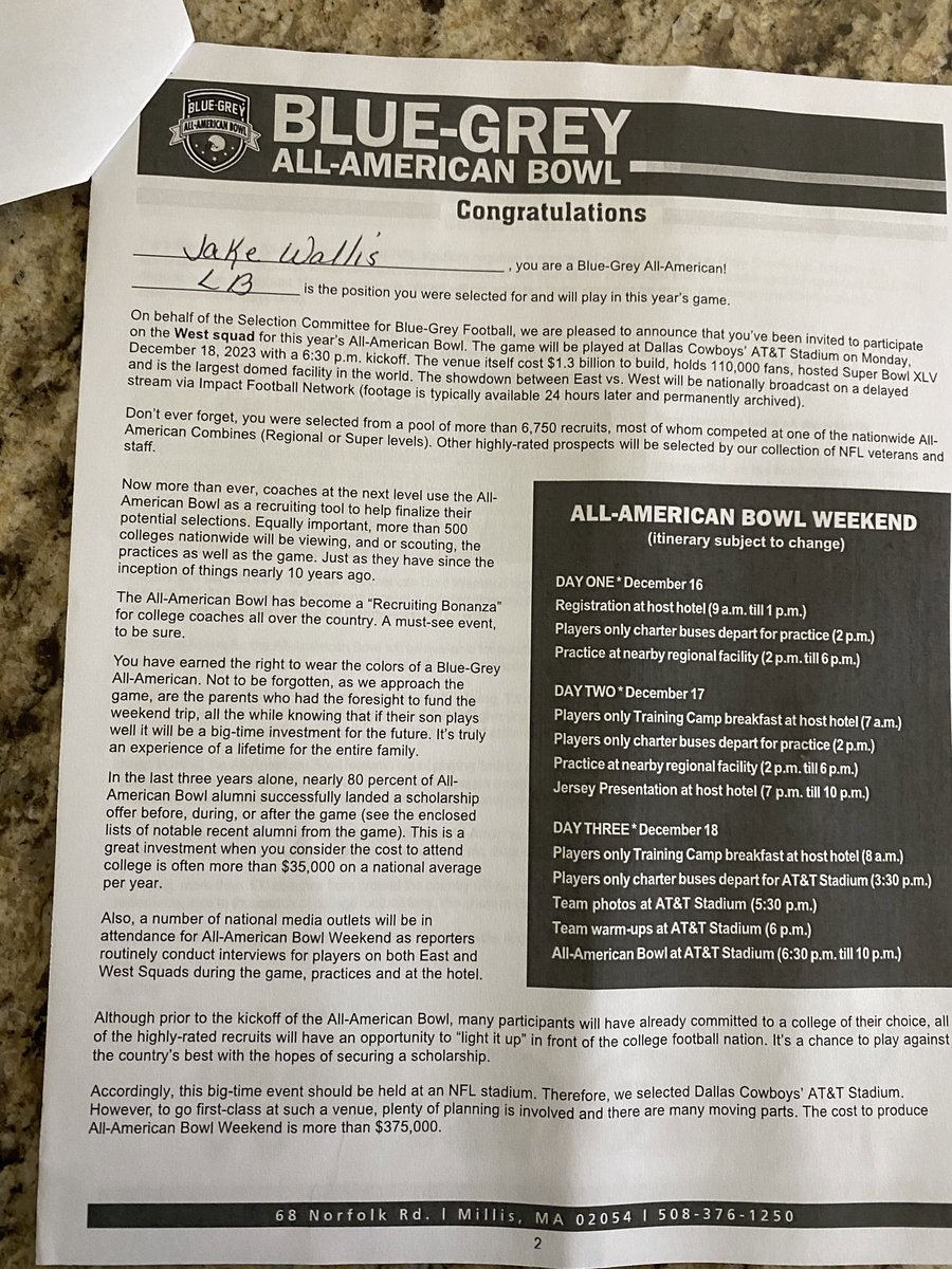 Jake โ๐จโ Wallis (@jakewallis01) on Twitter photo I appreciate being picked to play in the Blue Grey All American Bowl as a LB. #AGTG <a href="/AtlasDfw/">ATLAS Rattlers 11 Man FB DFW TX</a> <a href="/ULM_FB/">ULM Football</a> <a href="/MustangsDC/">Rich Renner</a> <a href="/CoachBennettUIW/">Coach Sam Bennett</a> <a href="/_DAlexander1/">Dom Alexander</a> <a href="/CoachConnaught1/">CoachConnaughton</a> <a href="/_EliteProspects/">Elite Prospects๐จ</a> @TTUCoachBook <a href="/FBCoachStone/">Jake Stone</a> <a href="/TXPrivateFBGuy/">Texas Private School Football</a> <a href="/espn/">ESPN</a> <a href="/Gatorade/">Gatorade</a> <a href="/pattillmanfnd/">Pat Tillman Fnd</a> <a href="/BlaineLKMiller/">Blaine L Kauhiohoakaokalani Miller</a> I appreciate being picked to play in the Blue Grey All American Bowl as a LB. #AGTG <a href="/AtlasDfw/">ATLAS Rattlers 11 Man FB DFW TX</a> <a href="/ULM_FB/">ULM Football</a> <a href="/MustangsDC/">Rich Renner</a> <a href="/CoachBennettUIW/">Coach Sam Bennett</a> <a href="/_DAlexander1/">Dom Alexander</a> <a href="/CoachConnaught1/">CoachConnaughton</a> <a href="/_EliteProspects/">Elite Prospects๐จ</a> @TTUCoachBook <a href="/FBCoachStone/">Jake Stone</a> <a href="/TXPrivateFBGuy/">Texas Private School Football</a> <a href="/espn/">ESPN</a> <a href="/Gatorade/">Gatorade</a> <a href="/pattillmanfnd/">Pat Tillman Fnd</a> <a href="/BlaineLKMiller/">Blaine L Kauhiohoakaokalani Miller</a>