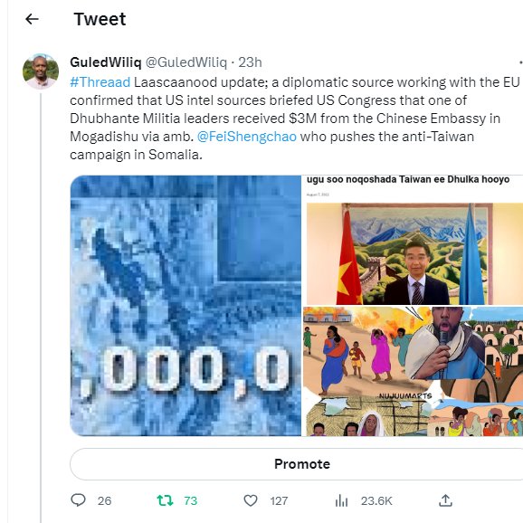 GuledWiliq's tweet photo. The Chinese gov in HoA is desperately seeking to secure access to rare earth material sites in Somaliland through proxy war using #SSCTerrorist - this is why US intel has informed US Congress of PRC presence in Sool- Makes you wonder why Amb @FeiShengchao is freaking out. https://t.co/IgKGcXE7SQ
