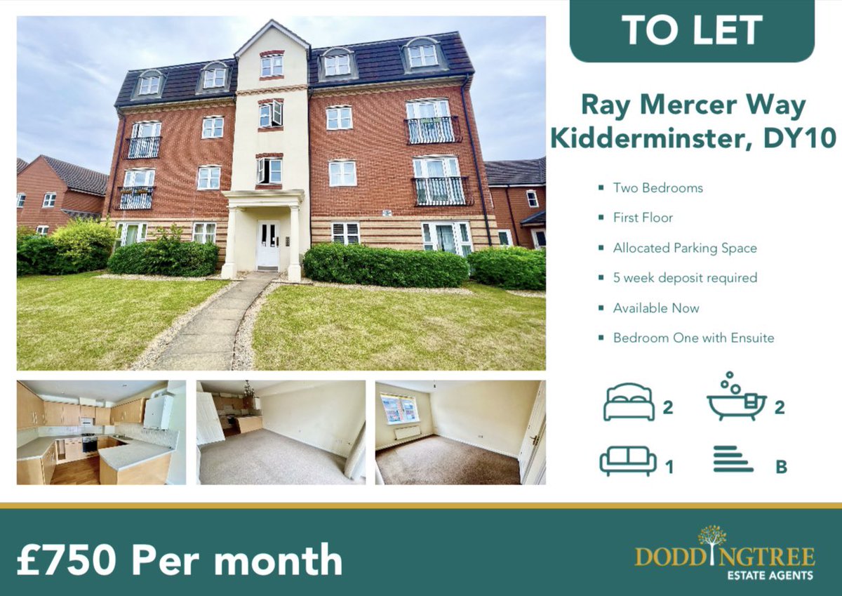 To Let! Ray Mercer Way, Kidderminster. £750 Per month.
2 Bedrooms, 2 Bathrooms, EPC rating B. Contact us for more information. 

#kidderminster #wyreforest #worcestershire #dy10 #dy11 #lettings #kidderminstertown