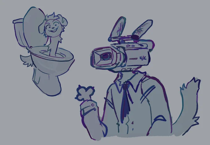 skibidi toipet and my oc catcorder-man (his ears are dual microphones) 
