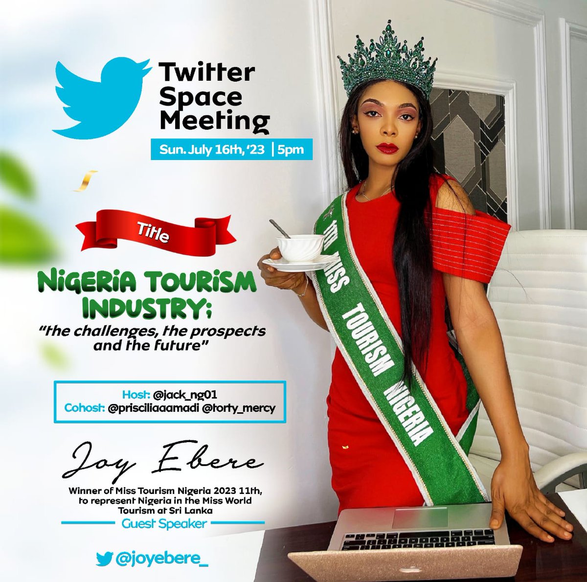 Jack_ng01's tweet photo. Let's discuss Tourism Industry in Nigeria tomorrow with Miss Tourism Nigeria 

Hope you will join us

5pm

Co-hosts @PrisciliaAmadi @torty_mercy https://t.co/eDvjryXUKD