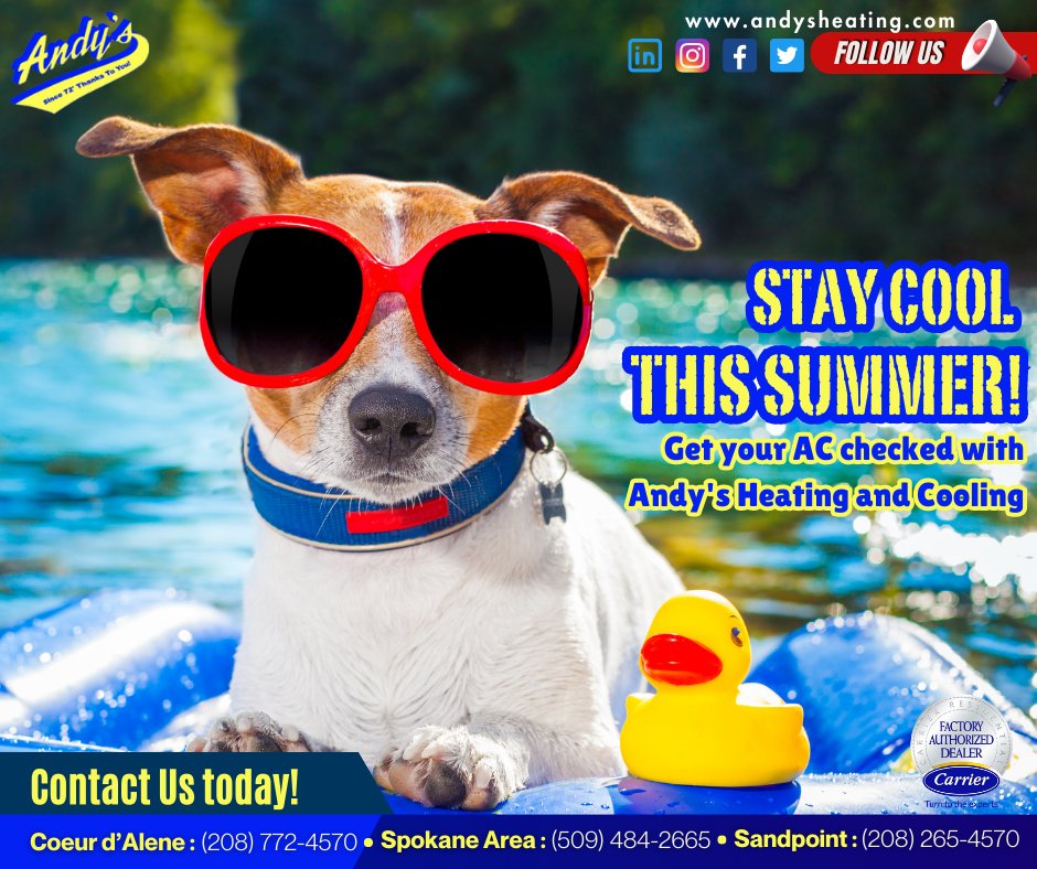 AndysHeating's tweet image. ☀️😎🧊Stay cool this summer, get your AC checked with Andy's Heating and Cooling!
Call today!
.
.
#AndysHeatingAndCooling #TopRated #ACCheckup #SummerReady #BeatTheHeat #HVACMaintenance #DaltonGardens #Idaho