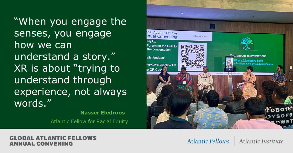 atlanticfellows's tweet photo. Panelist @nassereledroos @AfreGlobal describes #XR as a tool to evoke empathy and to allow us to better understand the lived experiences of others. #StepInStepUp https://t.co/nQEDrFY1gw