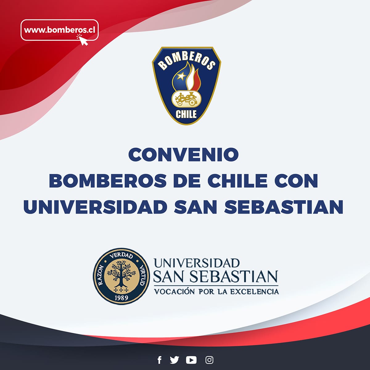 BomberosdeChile's tweet photo. 𝗖𝗢𝗡𝗩𝗘𝗡𝗜𝗢 | Bomberos y la @USanSebastian firmaron un convenio de colaboración:

15% descuento en arancel de carreras pregrado diurnas, excepto área de la salud.

20% descuento en carreras vespertinas y programa advance.

Más información en  👉 https://t.co/DmeG83kfnj https://t.co/vfpmywyWac