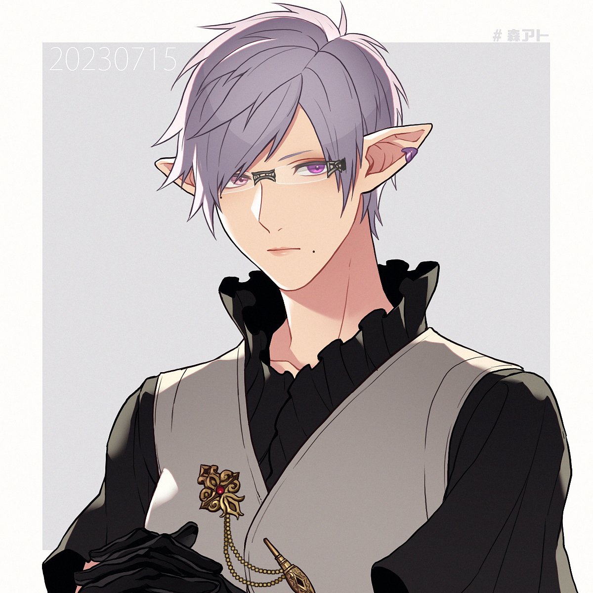 pointy ears 1boy male focus elezen gloves glasses solo  illustration images