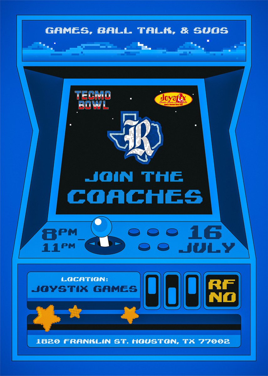 so excited to welcome all the great #txhsfb coaches to Houston these next few days! the place to be SUNDAY NIGHT is Joystix Games! Come hang with the Rice Football staff! Can’t wait to see y’all there!! s/o to Joystix for sponsoring this awesome social! 🍻🏈🕹️