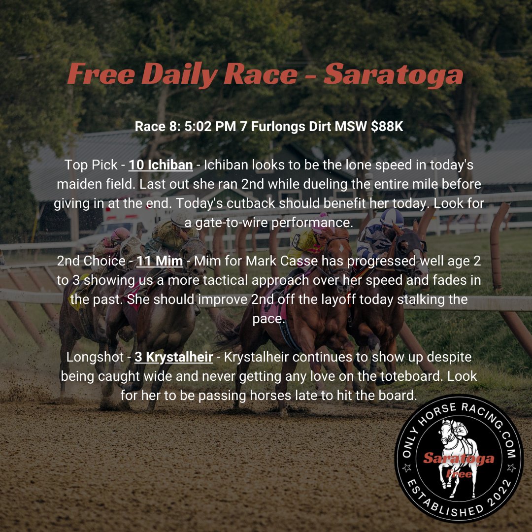 OnlyHorseRacin's tweet photo. Does Saratoga add another to the Graveyard of Champions today? It's Diana Day and we're all pumped to see what In Italian has in store for us! Only Horse Racing's Handicapping Service has you covered all day long! Let's turn your bets into gold! #Saratoga #OHR #Diana #InItalian https://t.co/KQqBGOtq40