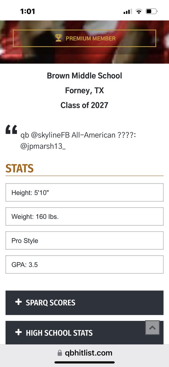 QBHitList.com (@qbhitlist) on Twitter photo Welcome to the largest QB fraternity in the nation‼️
<a href="/QBHitList/">QBHitList.com</a> Premium 2027 QB @jpmarsh13_ Skyline Hs(TX)
👀Check him out!
⏩️Profile: qbhitlist.com/profile/joseph…
Full evaluation posting soon… Welcome to the largest QB fraternity in the nation‼️
<a href="/QBHitList/">QBHitList.com</a> Premium 2027 QB @jpmarsh13_ Skyline Hs(TX)
👀Check him out!
⏩️Profile: qbhitlist.com/profile/joseph…
Full evaluation posting soon…