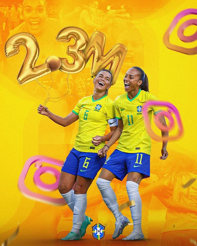 A Seleção Brasileira é a mais seguida da Copa do Mundo no Instagram! 👇 1º #BRA - 2,3 mi 2º #USA - 2,1 mi 3º #ENG - 845 mil 4º #NED - 348 mil 5º #GER - 334 mil 6º #ESP - 245 mil 7º #FRA - 239 mil 8º #SWE - 191 mil 9º #AUS - 189 mil 10º #ITA - 159 mil Fonte: @jonasrsantana