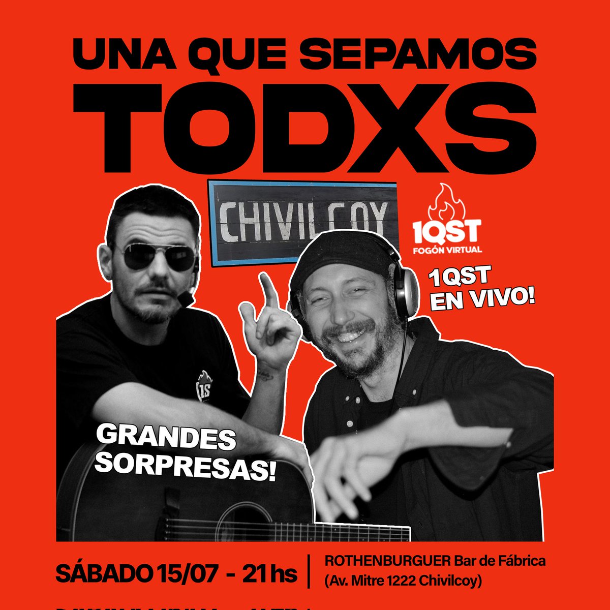 1qstoficial's tweet photo. HOY SÁBADO
FIESTA TOTAL EN CHIVILCOY
🔥1QST🔥 EN
ROTHENBURGUER
Venite a agitar!
#1QST #EnVivo #CantoBar https://t.co/fLhg4wjFED