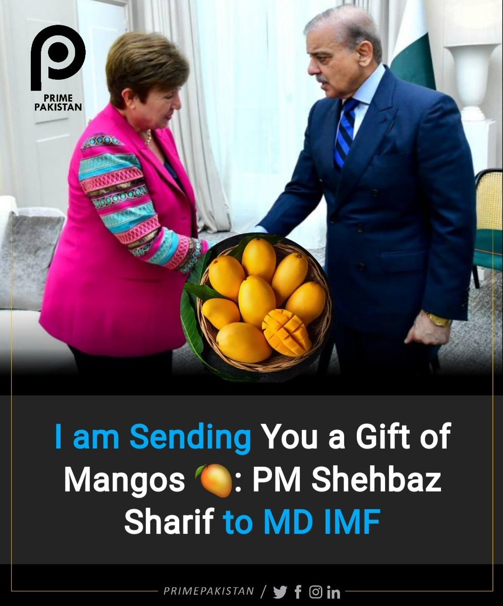 PrimePakistanMD's tweet photo. During a telephonic conversation, Prime Minister Shehbaz Sharif informed MDIMF Kristalina Georgieva that he would be sending her a gift of mangoes from Pakistan. 
#ShehbazSharif #IMF #Pakistan #mango #PrimePakistan #PrimePakistanMedia https://t.co/Ak4GUPngDz