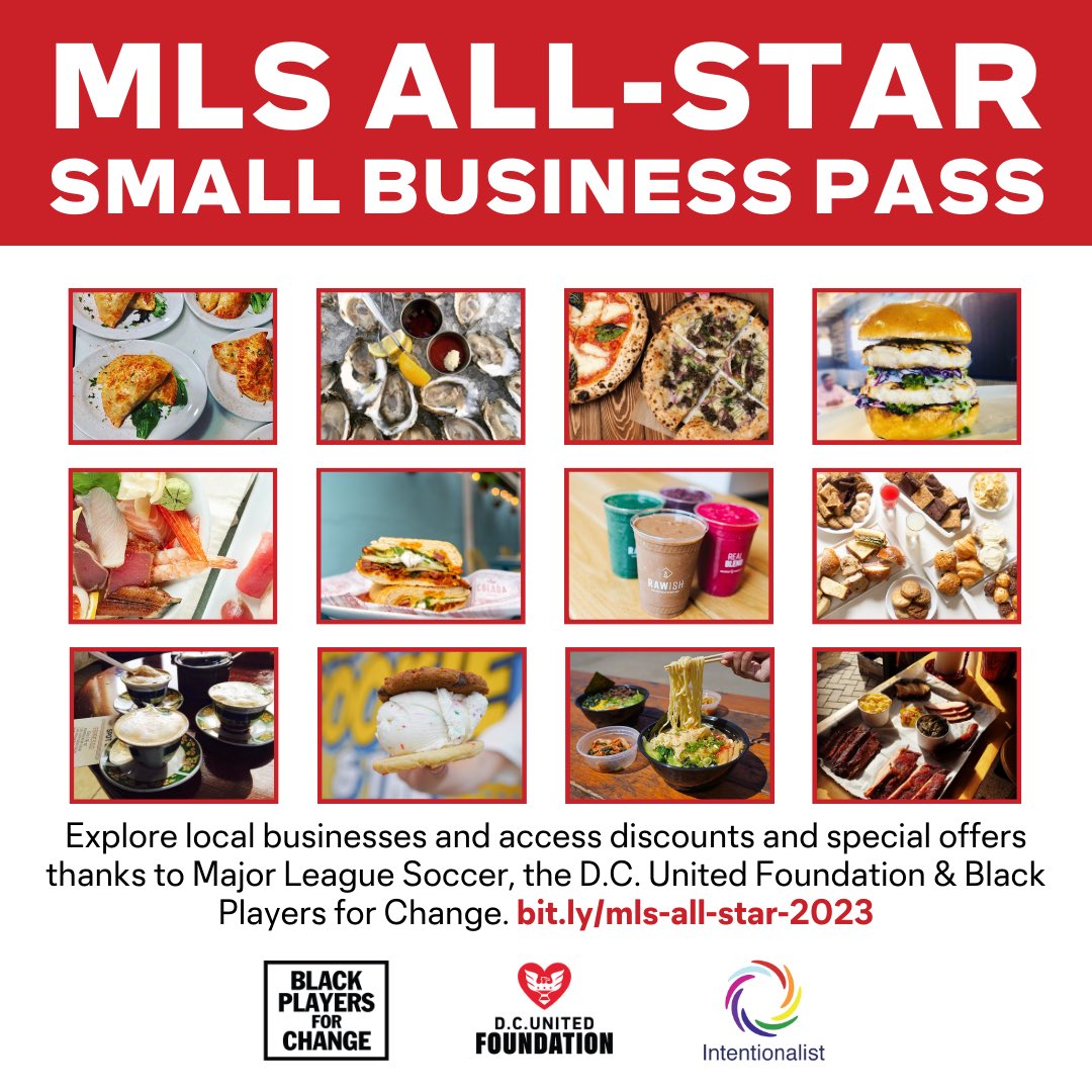 <a href="/MLS/">Major League Soccer</a> <a href="/dcunited/">D.C. United</a> Foundation &amp; <a href="/BPCMLS/">Black Players For Change</a> are covering discounts at diverse small businesses as part of the #MLSAllStar celebration July 15-19!
🎟️: bit.ly/mls-all-star-2…