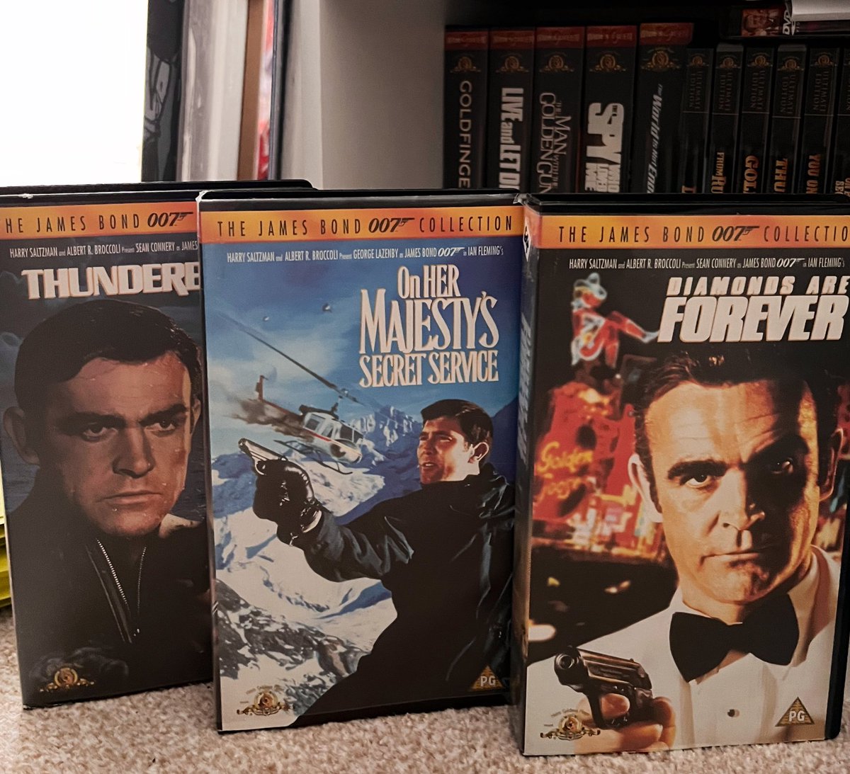 Today I was in town and came across a bunch of Bond VHS tapes! Couldn’t get all of the ones there but the five behind these three that i’ve had almost all my life will finally have some company (and 1969-1977 will be complete)! #JamesBond