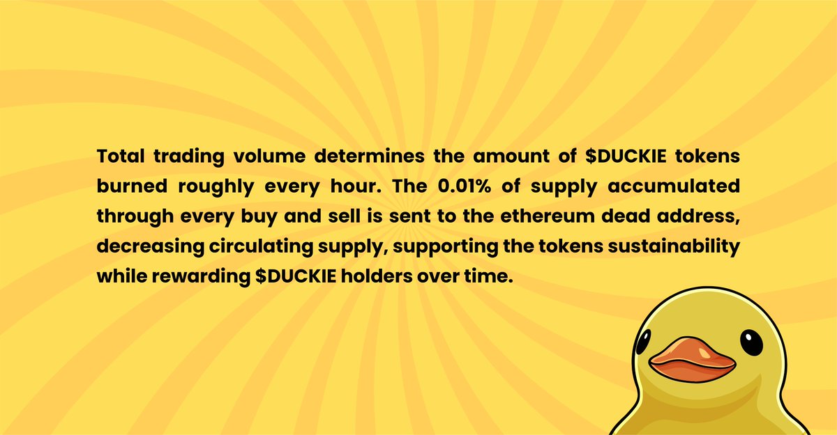 TheDuckCoin's tweet photo. One key feature within the $DUCKIE smart contract is the auto-burn mechanism, which has already removed over 8% of the supply from circulation. https://t.co/xMQTxLOEY6