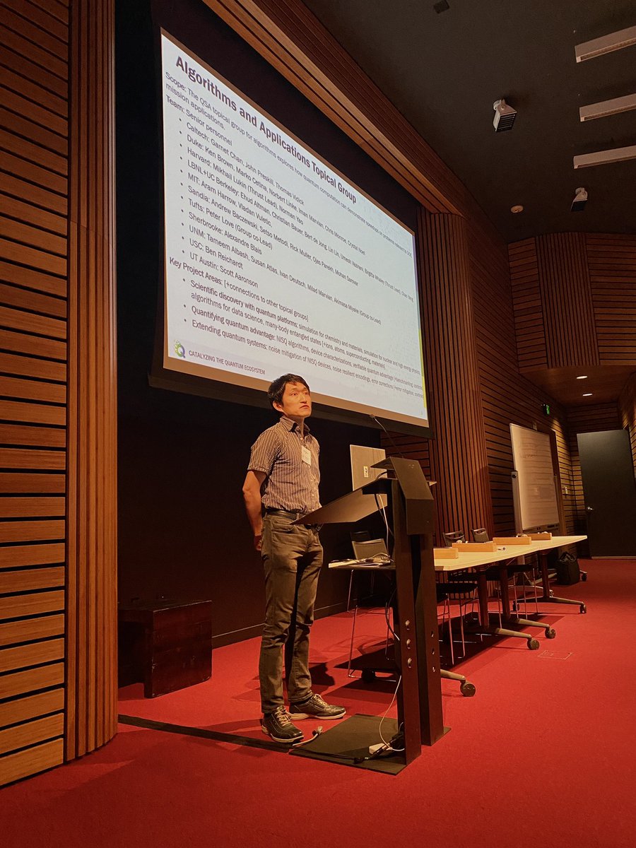 QSAcenter's tweet photo. .@UNM Akimasa Miyake with the latest updates from the Algorithms and Applications Topical Group @QSAcenter.

“A key area is scientific discovery 💡with quantum platforms, simulation for chemistry 🧪 ⚛️ and materials…”

#QSAmeeting https://t.co/xJp6lSwTeA