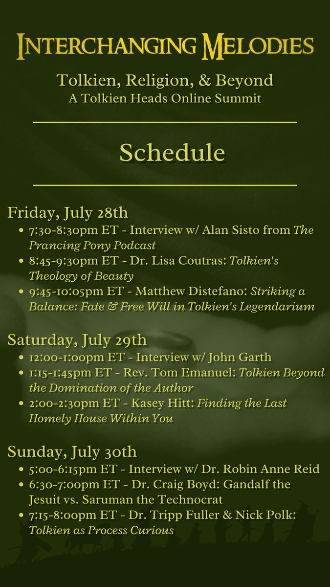 LisaCoutras's tweet photo. I am excited to share that I will be speaking at the Interchanging Melodies: Tolkien, Religion. &amp; Beyond Online Summit put on by Homebrewed Christianity podcast! It is a donation-based summit, where you can sign up for any price point including $0. 
https://t.co/kcyVQbkRF5 https://t.co/5L1fLr9Bwy