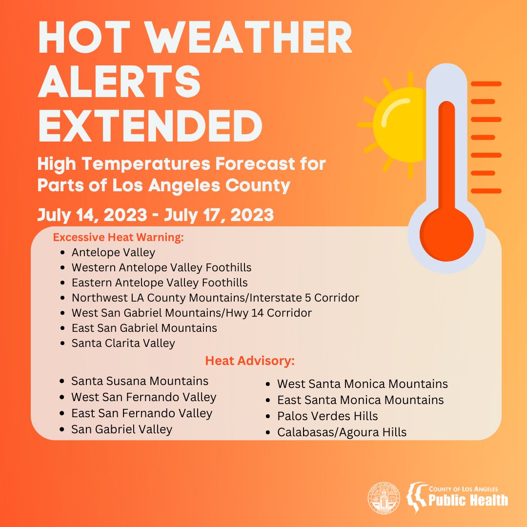 HOT WEATHER ALERTS - High Temperatures Forecast for Parts of Los Angeles County.  

View: buff.ly/43szhjr