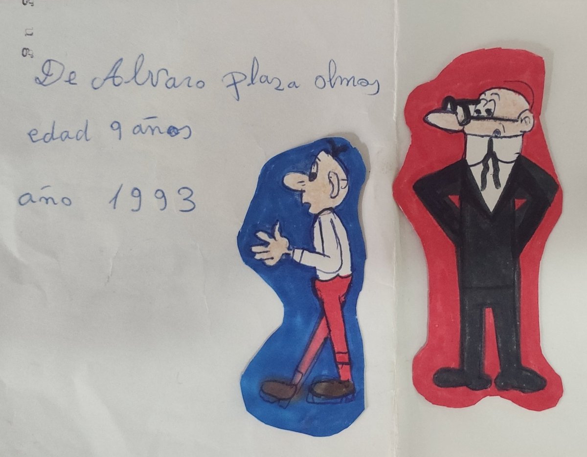 Alboroto's tweet photo. Hice este dibujo con 9 años. Con #franciscoibañez aprendí a leer, a dibujar y a entender el absurdo de esta perra vida. 
Nos deja toneladas de tebeos suyos para recordarle como el querría: riendo hasta reventarnos la epiglotis y el píloro. https://t.co/HqojRdXubs