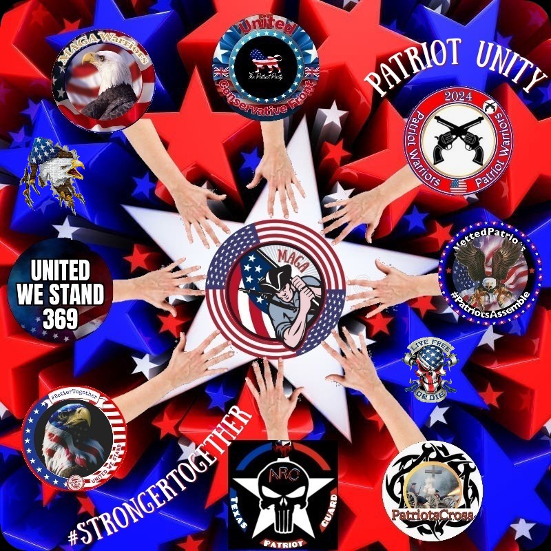 Patriots United For A Common Goal. A Brighter Future for our Great USA🇺🇲 United We Stand🇺🇲Coming in 2024 We Will Make America Great Again!
#VettedPatriots
#PatriotWarriors
#UnitedWeStand
#UnitedConservativeFront
#UnitedWeStand369
#MagaWarriors
#PatriotsCross
#TexasPatriotGuard