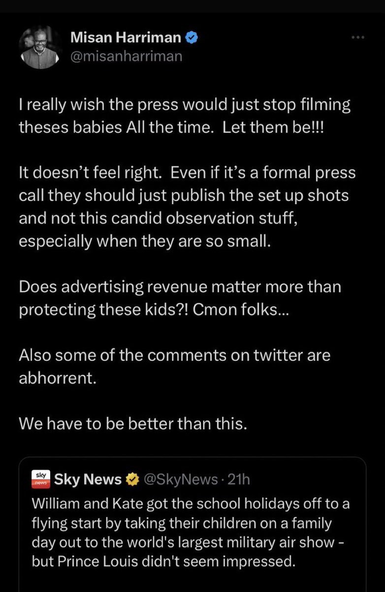 Canellelabelle's tweet photo. Misan deleted his tweet too late. Under that tweet pontificating were threats &amp; abuse to the Wales children from Meg's fans simply because their irrelevant meg is losing left, right &amp; center. THIS is Meg's toxicity. Meanwhile Catherine Keeps shining with her beautiful family😏 https://t.co/54CAm71zAk
