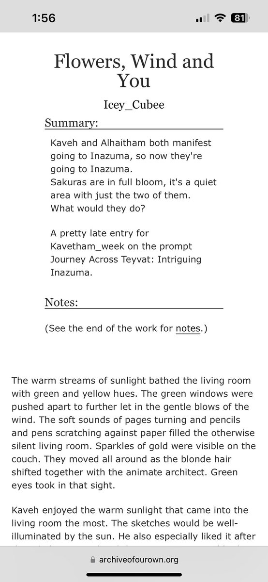 ISeeCubee's tweet photo. Flowers, wind and You
🏛️🌱#Kavetham #kavethamWeek2023 
For prompt Journey Across Teyvat: Intriguing Inazuma
@kavetham_week

A short fic that’s a little late, oops.
Have a good Kavetham week!
https://t.co/LnRHtAo4Cd https://t.co/TRgw24REYy