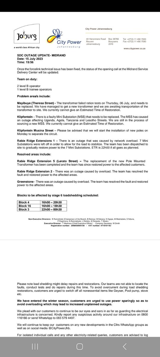 CityPowerJhb's tweet photo. #MidrandUpdate
Kindly find attached for the latest update ^KM https://t.co/luQZgg8ZKq