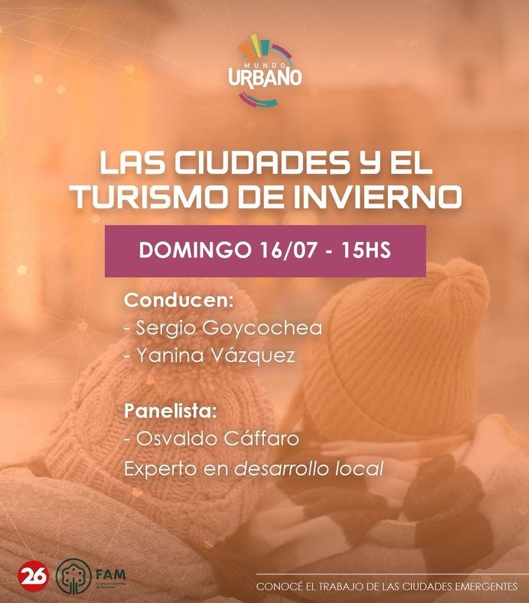 CaffaroOsvaldoR's tweet photo. 📺 Este Domingo 16 a las 15hs. #MundoUrbano por @canal26noticias.
🔸 Único programa de televisión que expone el trabajo de ciudades emergentes.
El #tema de este Domingo : Las Ciudades y El Turismo de Invierno❄️. https://t.co/NA1sRH6ko7