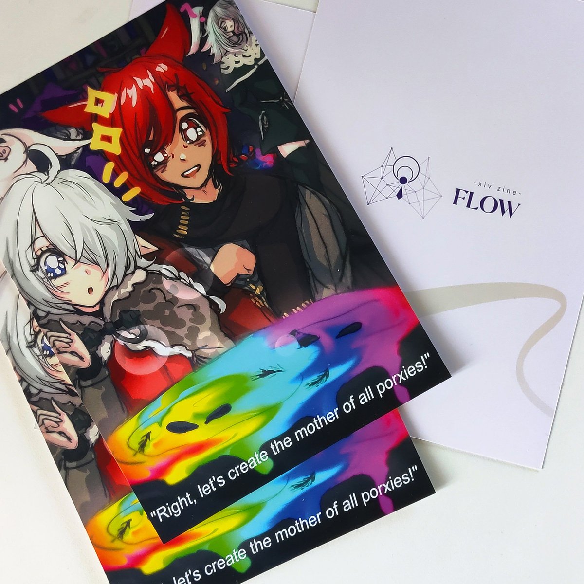 ✨Printed Merch Preview✨

The printed version looks quite faithful to their digital counterparts, don't they?

Alisaie &amp; G'raha print and ARR Job Mentor sticker sheet designed by @li0tten and <a href="/_allibunn/">Allibunn | Massiveus</a> 

Pre-order yours with a zine copy or as standalone now!