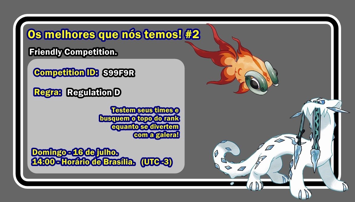 Pdr_29's tweet photo. Falem comigo, jogadores!
Amanhã teremos a segunda edição da nossa competição do fim de semana!
Chamem a galera e vamos jogar umas partidas nesse domingão!
Amanhã (16/07), a partir das 14h.
Bora jogar!
#PokemonScarletViolet #NintendoSwich #BattleCompetition https://t.co/RDSGwJjila
