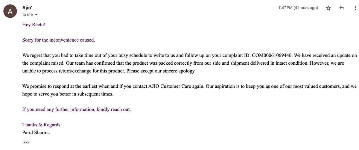 Reetu_Chandana's tweet photo. @AJIOLife Seriously, how can you claim to have sent the correct product? Where's the evidence? I provided the barcode and product images from the start! 

Stop sending me the same template over and over again and initiate the return. -RC https://t.co/uChny4sCDR