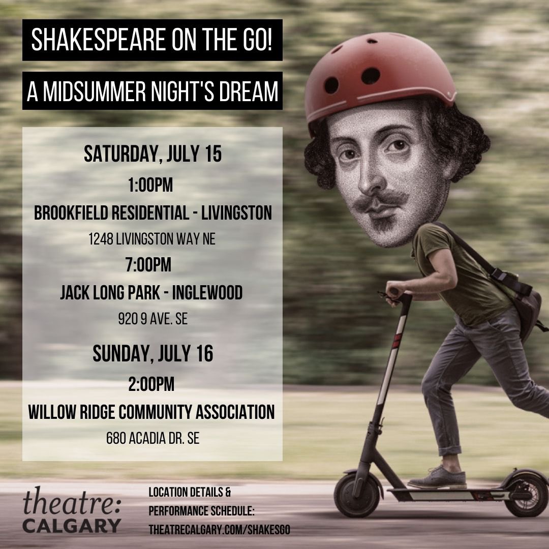 Need a break from the Stampede? Join us for A Midsummer Night's Dream this weekend! 🎭

Performances are outdoors, by donation, and are fun for all ages!
Just BYO chair/ blanket to sit on 🙂

Details &amp; full schedule: bit.ly/4471q0r

#yyc #yycweekend