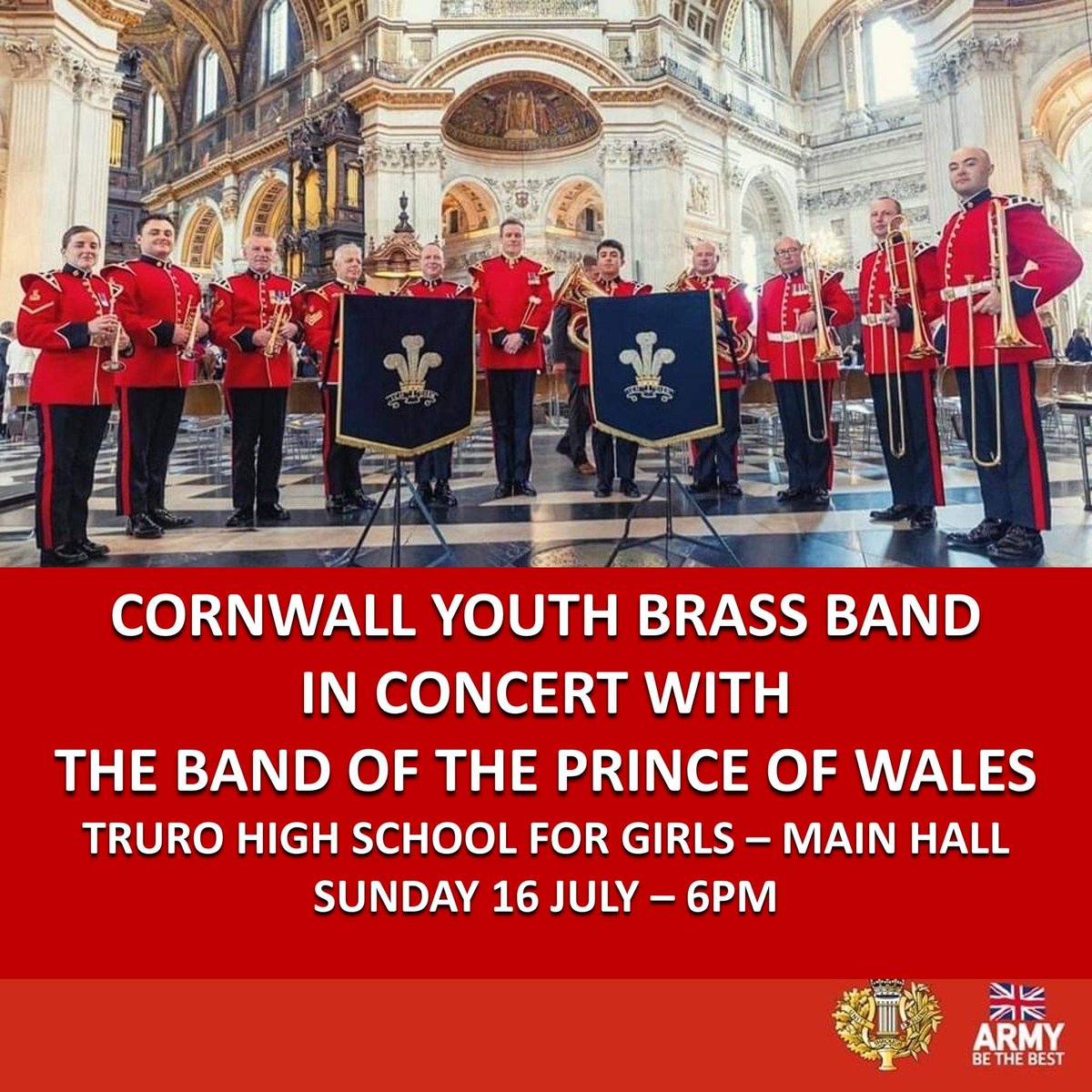 Tomorrow evening - <a href="/TheCYBB/">Cornwall Youth Band</a> in concert with special guests The band of the Prince of Wales. <a href="/BrassBandsEng/">Brass Bands England</a>