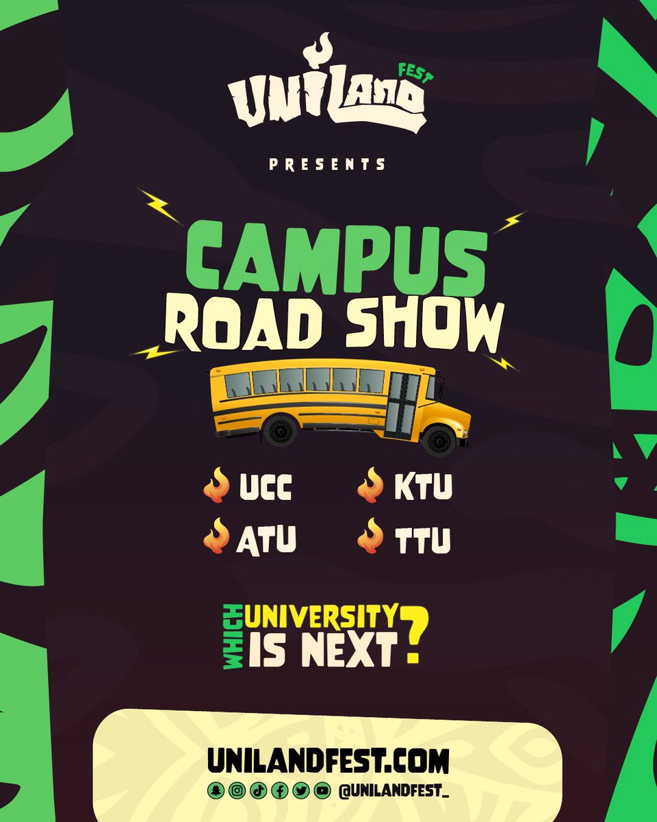 Unilandfest_'s tweet photo. Get ready to experience the best campus fest ever .

@shattawalenima is on the uniland train to @UCCGH_Official @OfficialKTUGh @ATUghana @OfficialTTU 

Use the hashtags and follow unilandfest_ on all platforms. 
 
#unilandfest #thisisuni #uniland#unination #bustouniland https://t.co/MOMhHtZmur