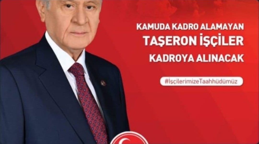 DevleteTaşeron Yakışmıyor

Sn <a href="/dbdevletbahceli/">Devlet Bahçeli</a> 
Emekliler,Memurlar,Sözleşmeliler, 3600 ile ilgili 
Seçim beyannamelerinize konu olan tüm vaatleriniz ile ilgili beyanatlarınızı hep duyduk!

Tek duymadığımız  konu
TAŞERON İŞÇİLER !
Emekçilerin sesi ne zaman duyalacak?<a href="/erkanakcay45/">Erkan Akçay</a>