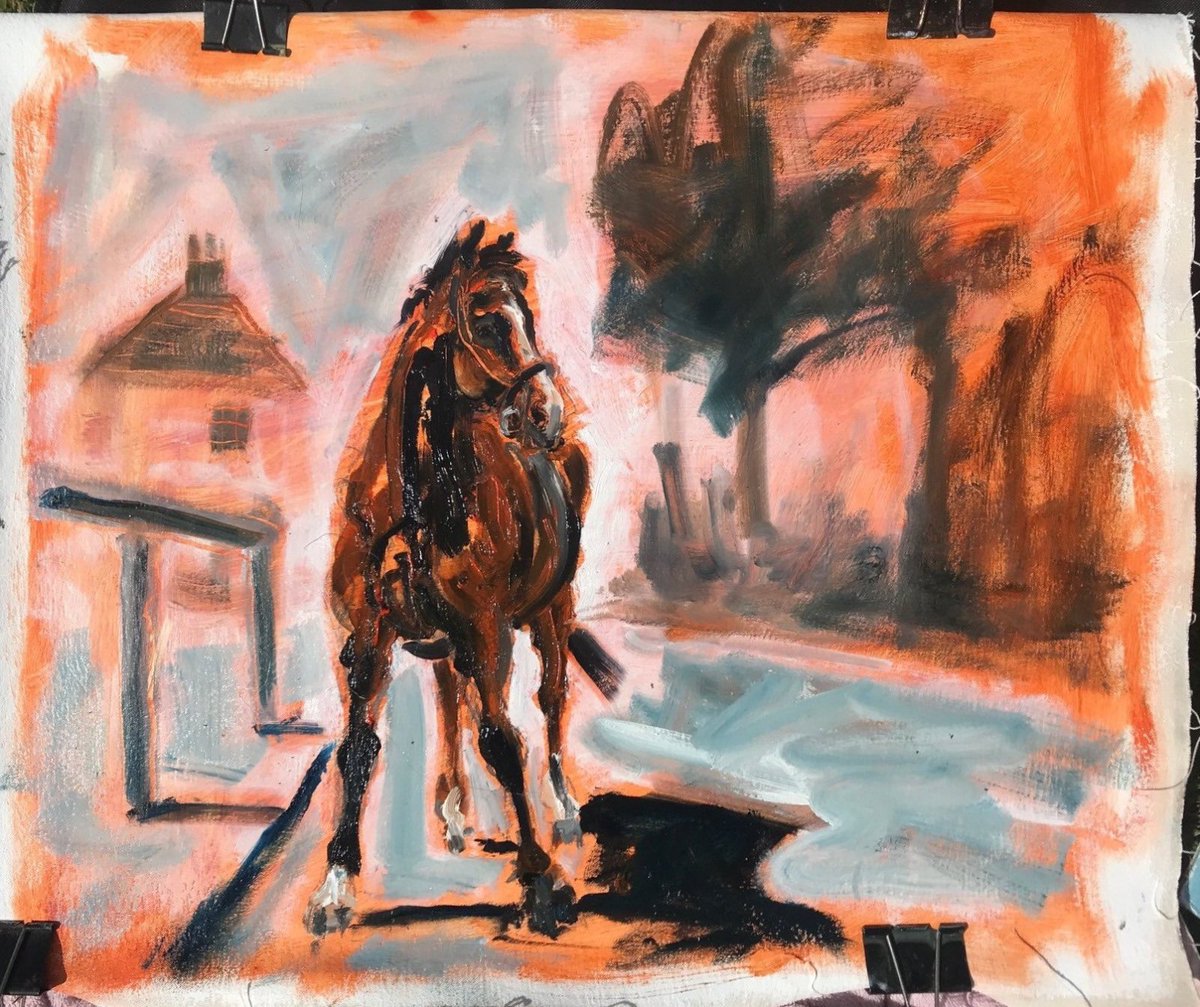 susanisaac's tweet photo. Day 3 @PaintOutNorfolk #PON2023 - actually in #Suffolk at @AlfredMunnings
Very windy afternoon spent with our beautiful model - handsome ex-racehorse, โRoyal Rockโ (or Rocky).
#paintoutnorfolk #paintoutnorfolk2023 #paintout #munningsmuseum #munningsartmuseum
#pleinair #art https://t.co/bLitDdzUuj