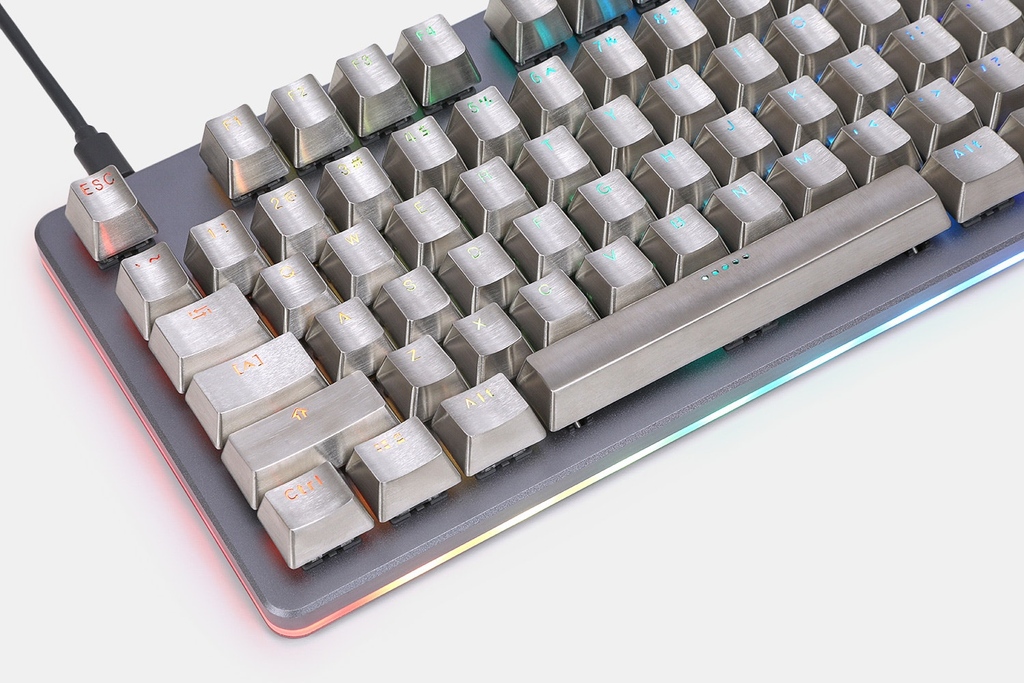 drop's tweet photo. If you’ve been around the Drop Mech Keys community for a while, you’ve seen a few different packs of Teamwolf Stainless Steel MX-style keycaps. Now, we’re here to give your whole keyboard a full stainless steel army with a special 108-key set. https://t.co/n8rE6l5Wu7 https://t.co/k5v7hA6IUu